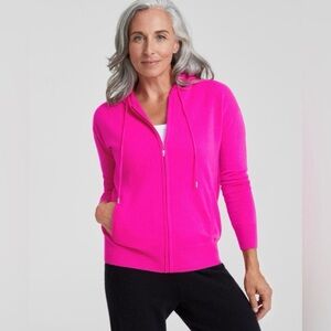 100% Cashmere Charter Club Hot Pink Zip-Up Hoodie
